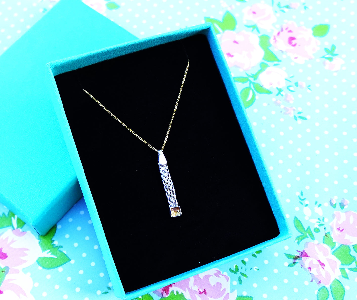 Sterling Silver Citrine Gemstone Drop Pendant