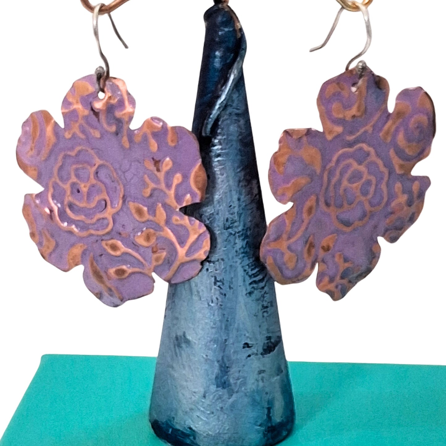 Copper Floral Lavender Colour Earrings