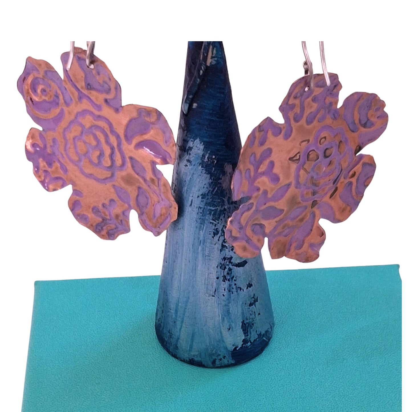 Copper Floral Lavender Colour Earrings
