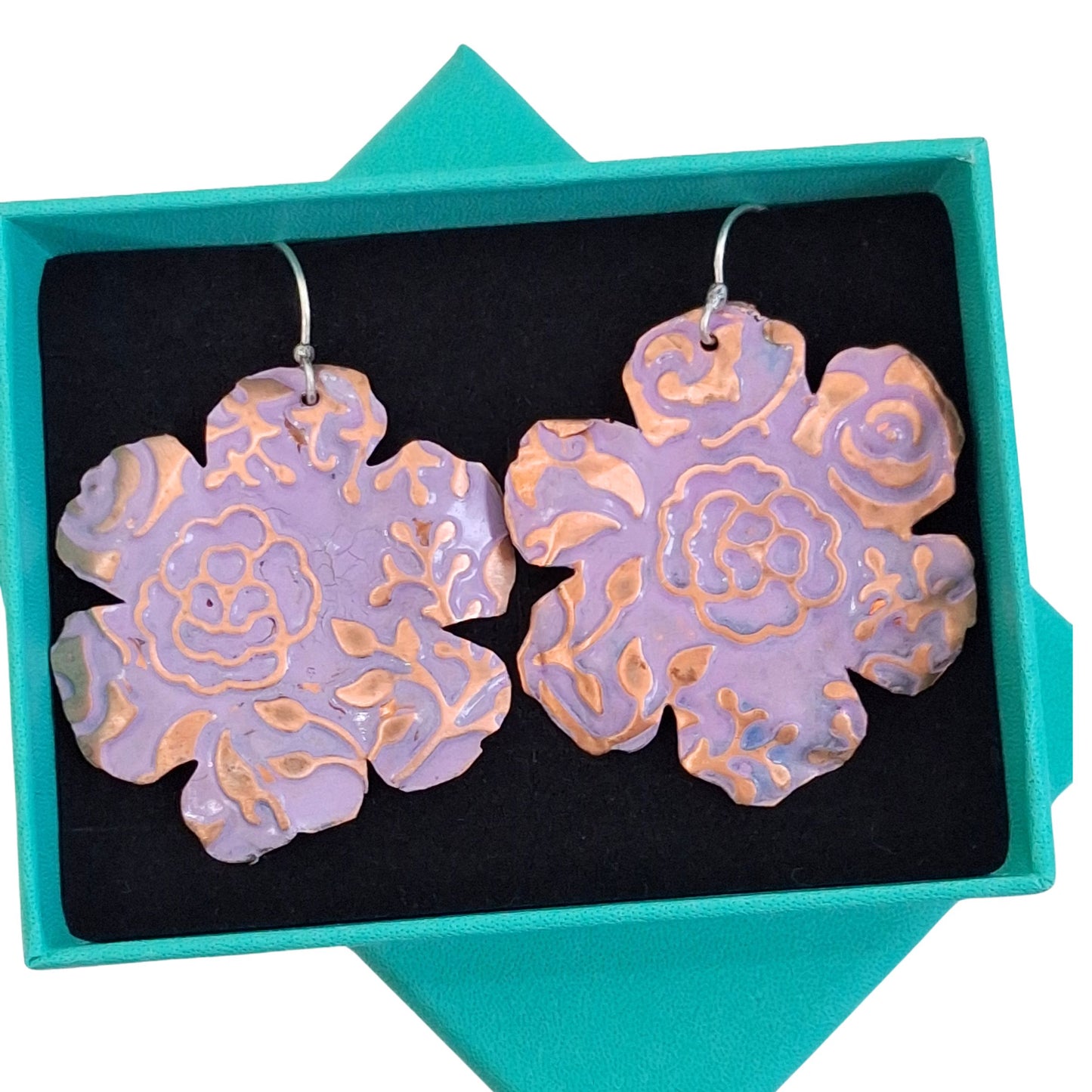 Copper Floral Lavender Colour Earrings